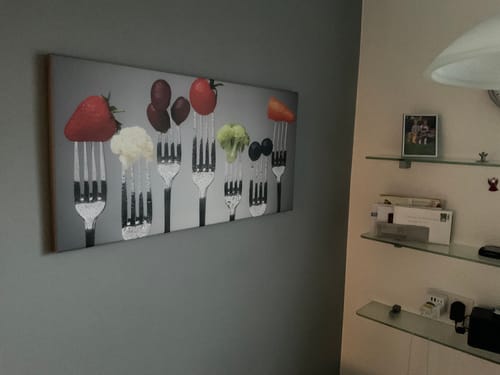 Customer photo review of Leinwandbild | Obst & Gemüse auf Gabeln | Querformat