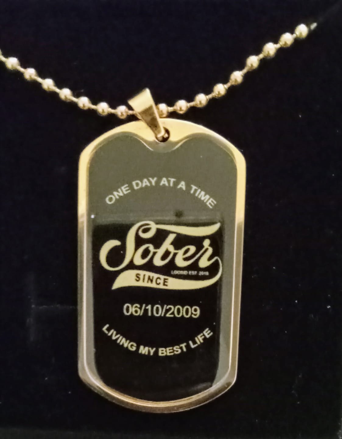 Customer photo review of Loosid Sober Since Dog Tag w/Personalized Sobriety Date
