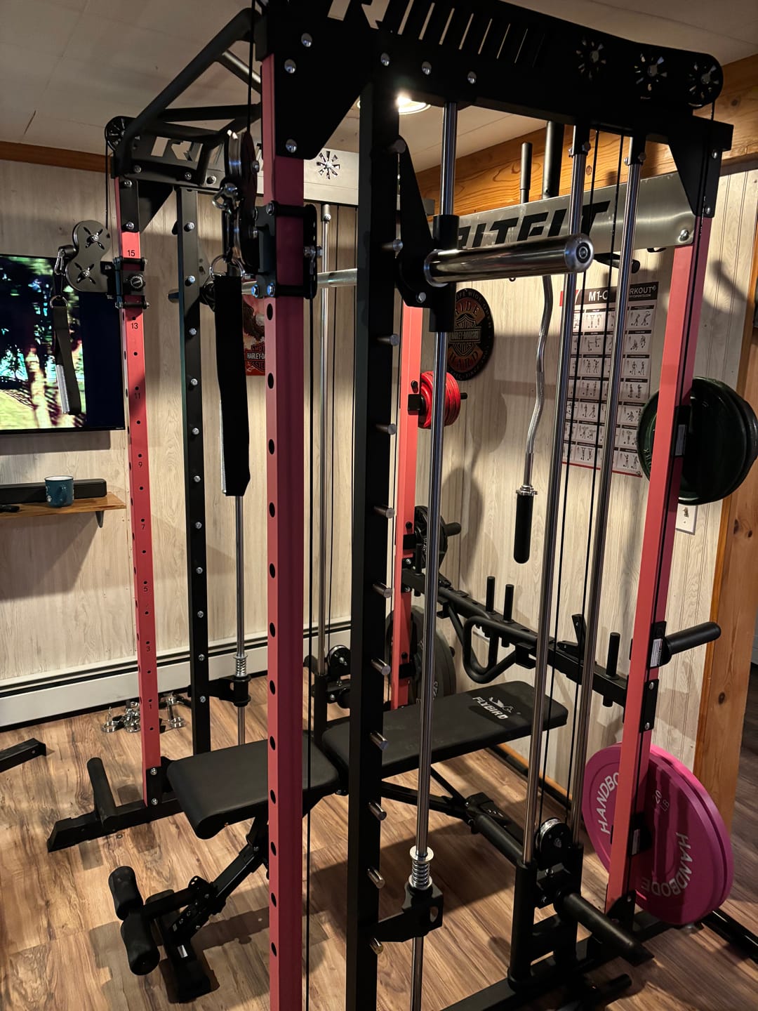 Customer photo review of RitFit Pink M1 Multi-Functional Smith Machine 2.0 with Cable Crossover System and Squat Rack for Home Gym