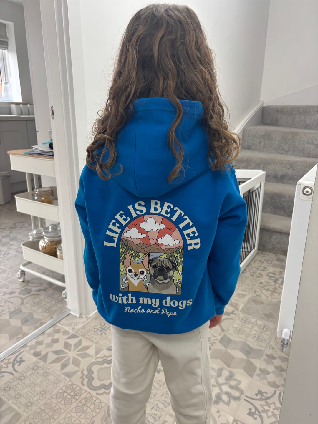 Customer photo review of Personalised Kids Life is Better with your dog Hoody