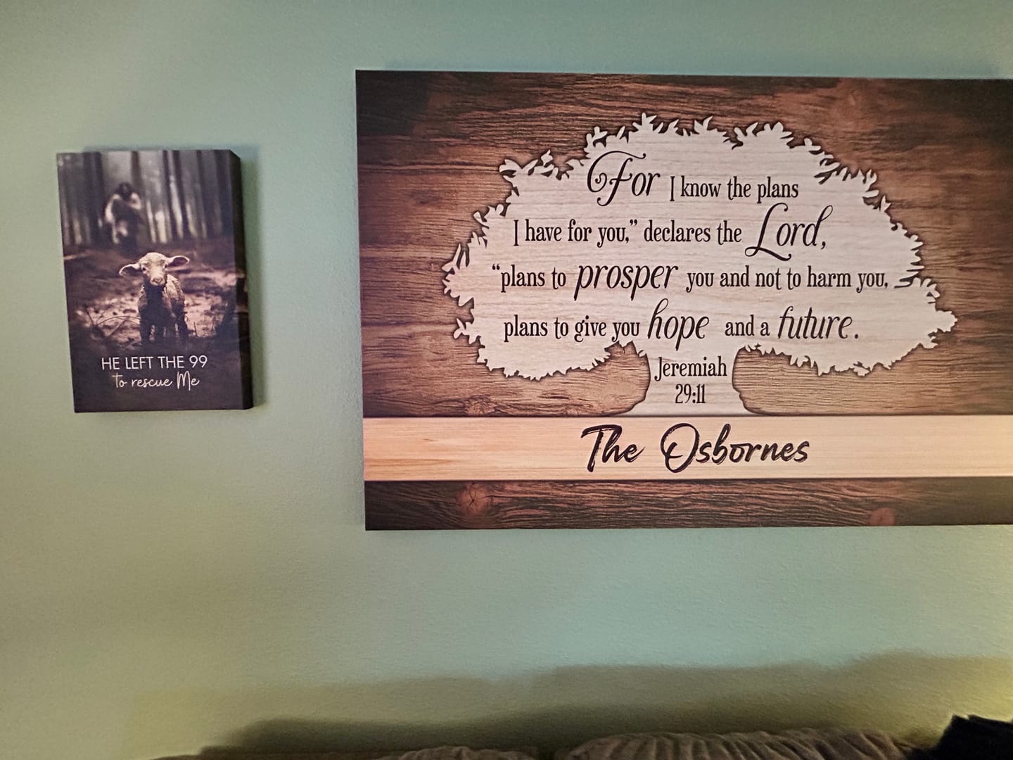 Customer photo review of He Left the 99 to Rescue Me, Jesus and Lost Sheep, Wall Art Canvas