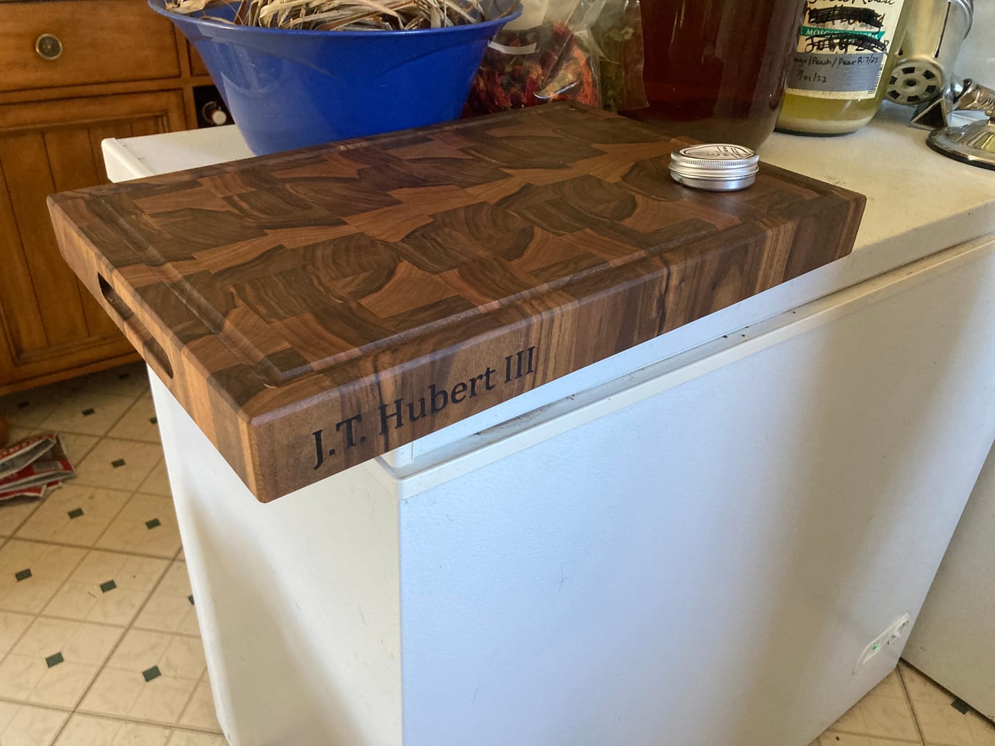 Customer photo review of Personalized Double-sided Walnut  End Grain Cutting Board