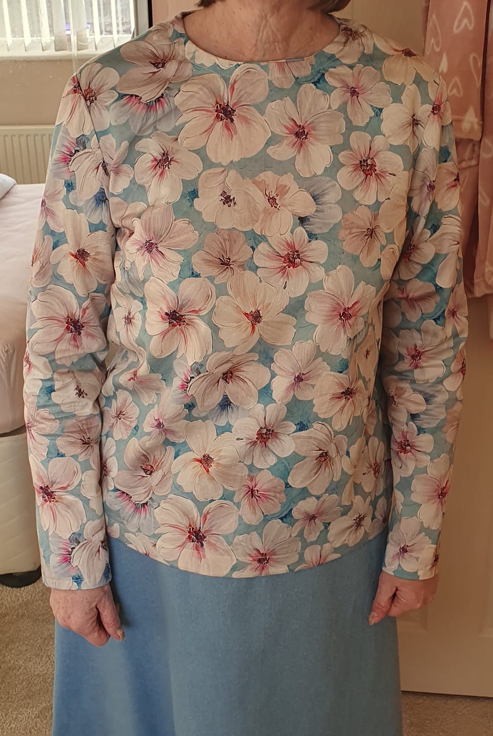 Customer photo review of Pink Flowers Cotton Sateen Fabric