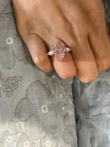Customer photo review of Majestic Pear Cut 4.0ct Pink Stone Three Stone Engagement Ring In Sterling Silver