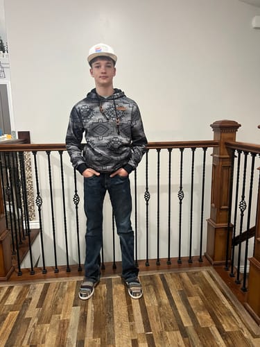 Customer photo review of Lazy J Ranch Charcoal Grey Aztec Long Sleeve Hoodie
