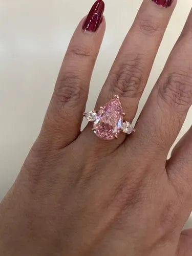 Customer photo review of Majestic Pear Cut 4.0ct Pink Stone Three Stone Engagement Ring In Sterling Silver
