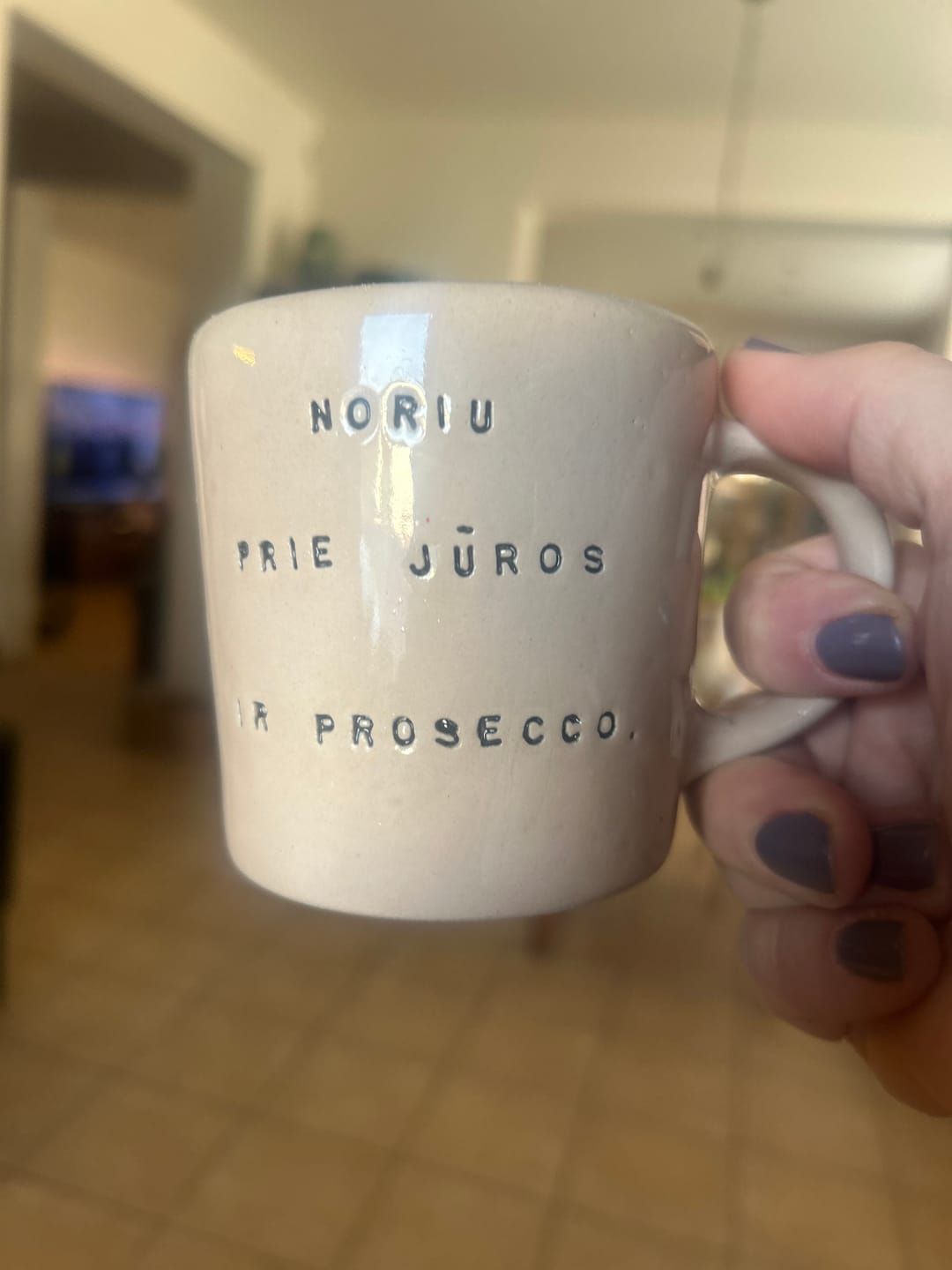 Customer photo review of Pale pink mug with prosecco saying