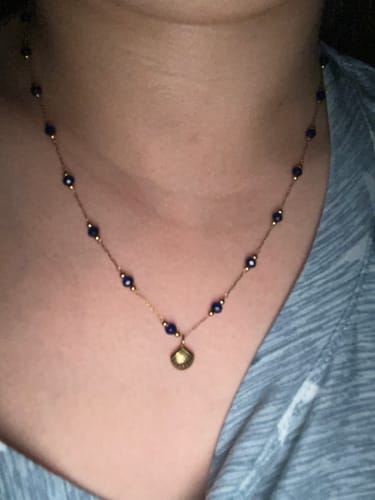Customer photo review of Nerissa Gold Shell & Blue Bead Necklace