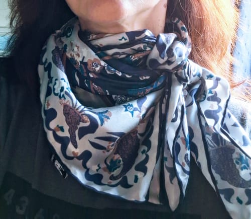 Customer photo review of Beckford Blue Floral Vintage Silk Scarf