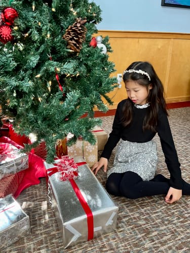 Customer photo review of Girls Long-Sleeve Fitted T-Shirt with Sequin Collar - Black