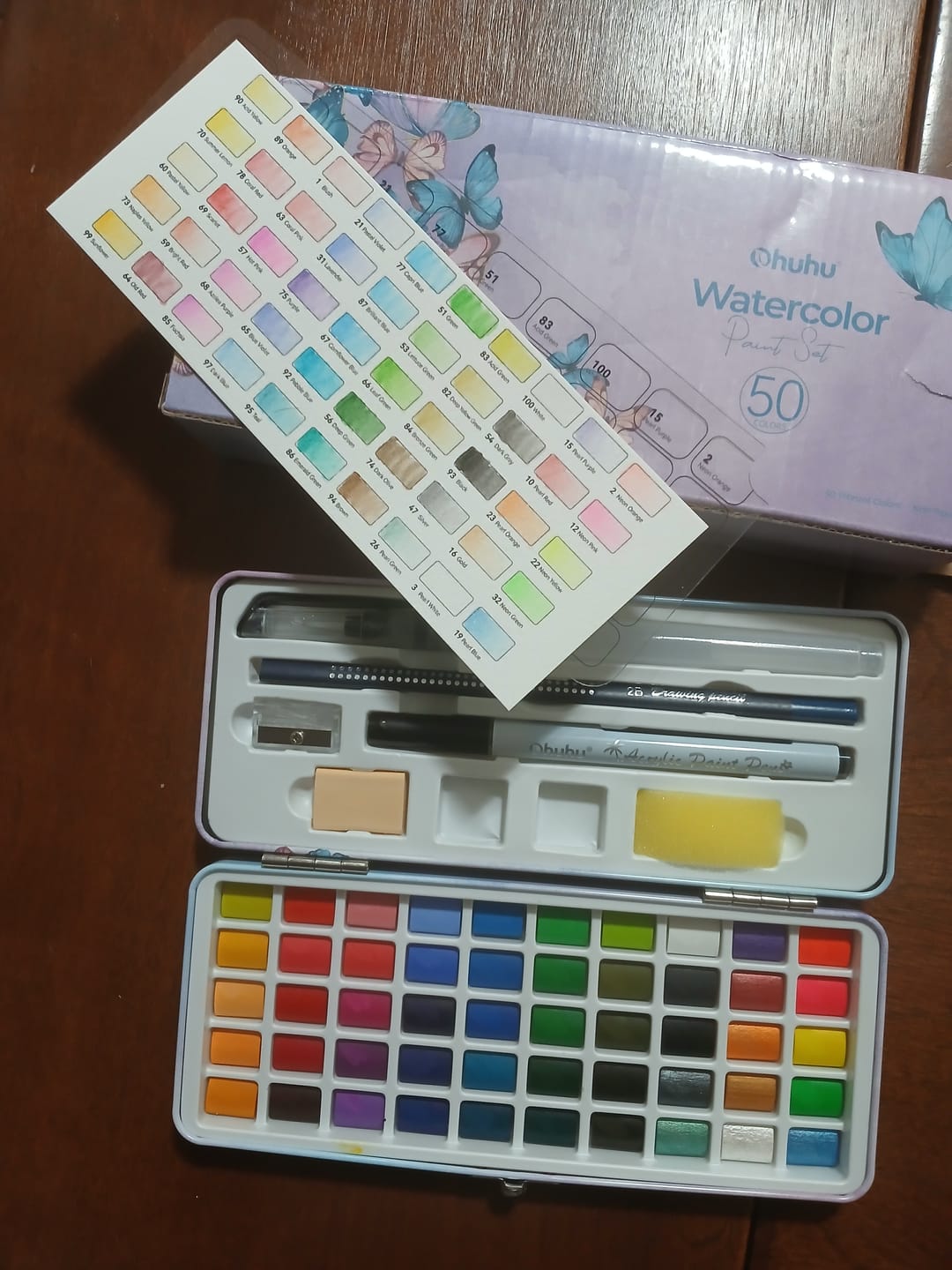 Customer photo review of Ohuhu 50 Colors Portable Watercolor Paint Set
