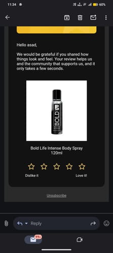 Customer photo review of Bold Life Intense Body Spray 120ml