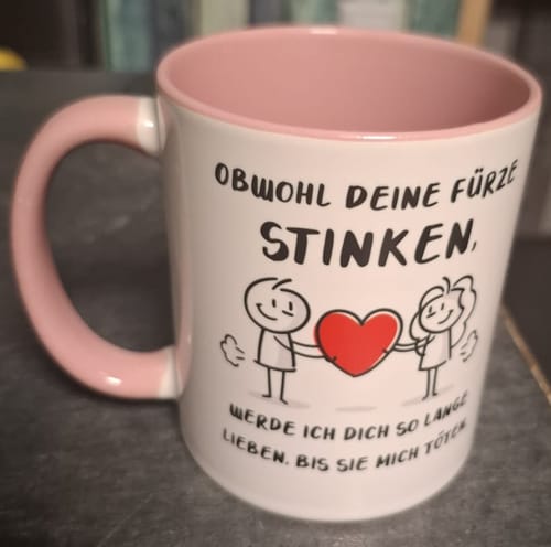 Kundenbewertung mit Foto zu Bedruckte Tasse mit Spruch - Deine Fürze stinken