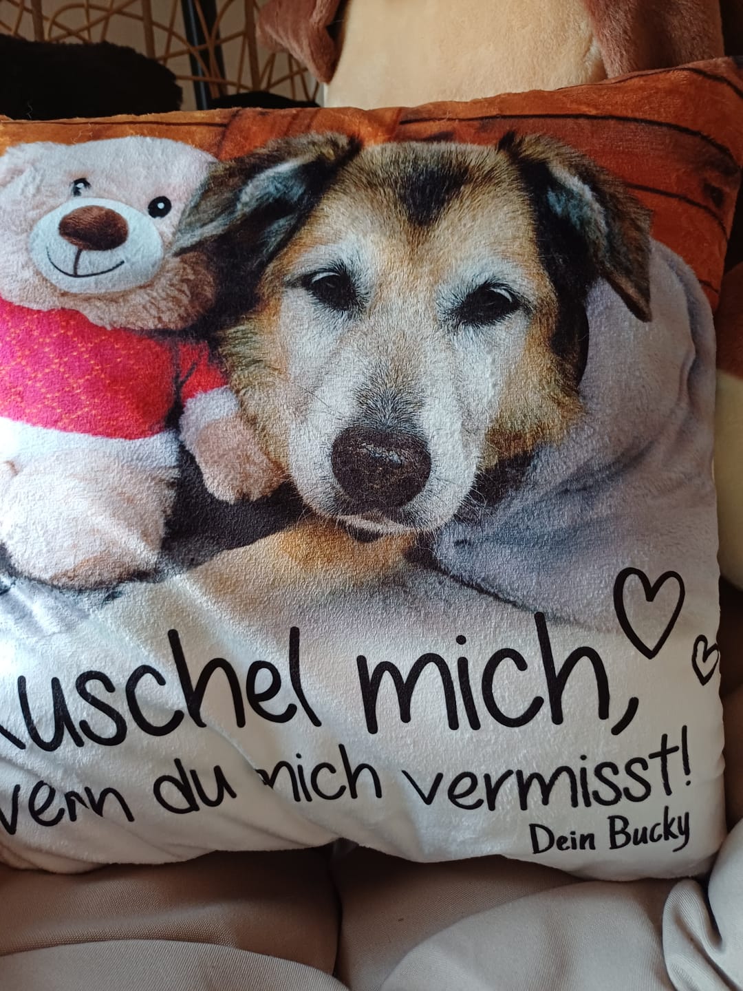 Customer photo review of Kuschel mich, wenn du mich vermisst - Individuelles Kissen