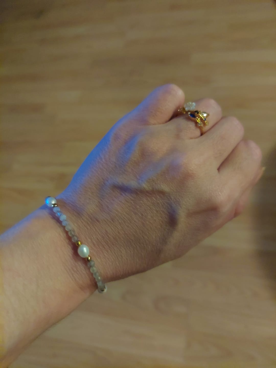Customer photo review of Moonstone & Pearl Bead Bracelet