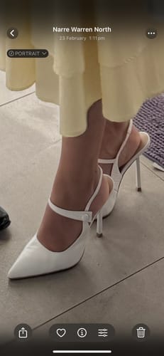Customer photo review of Sophie Mary Jane Heel White Croc-Embossed Leather
