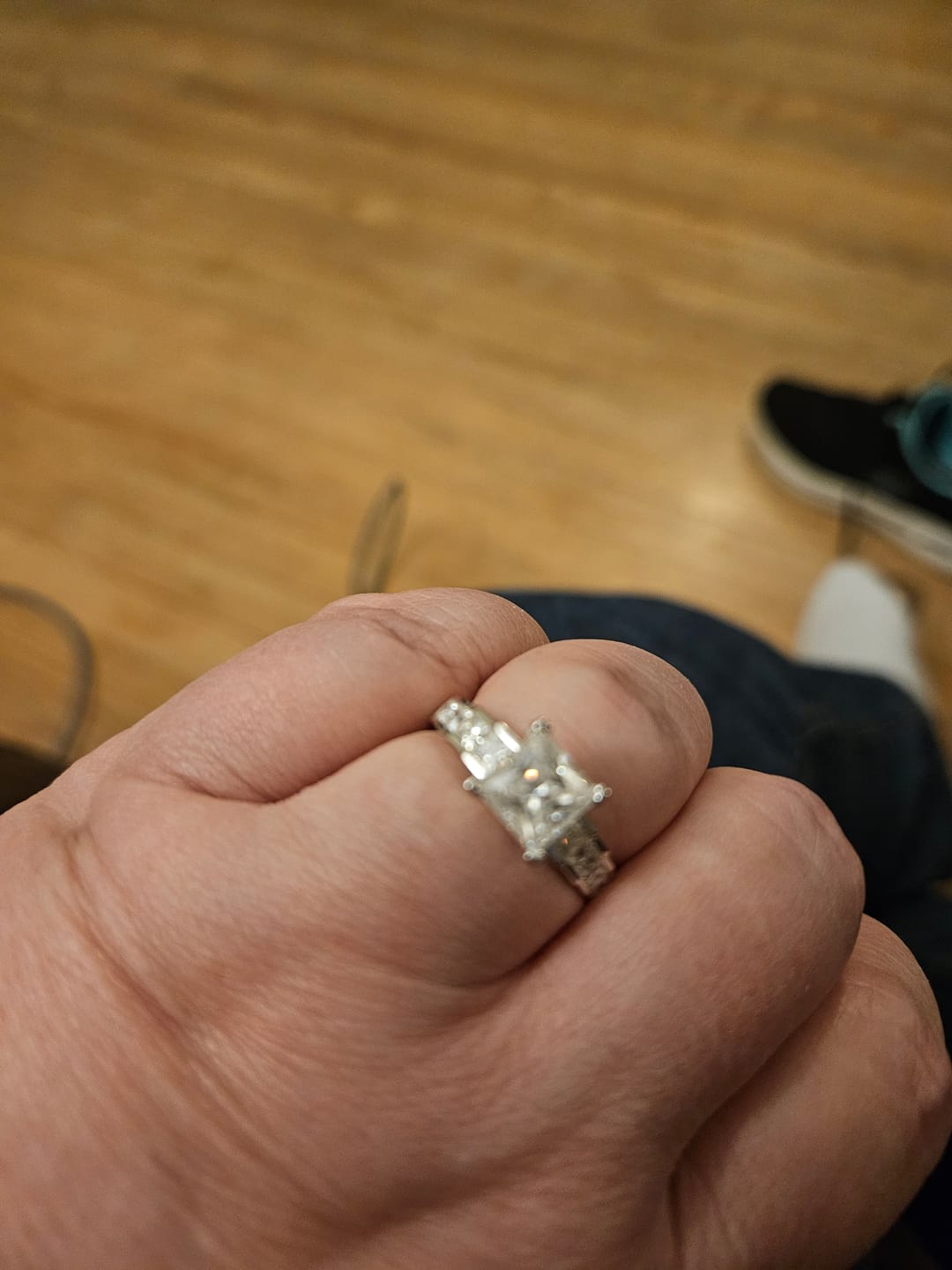 Customer photo review of Princess Cut Moissanite Staircase Channel Set Engagement Ring
