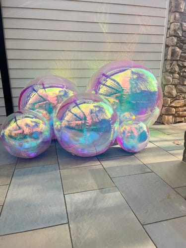 Customer photo review of Rainbow Color Inflatable Mirror Ball Reusable Big Bubble Balloon