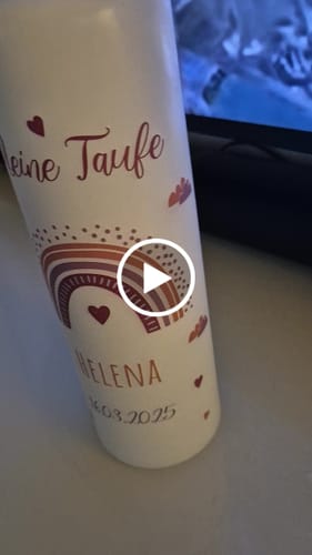 Kundenbewertung mit Video zu Große Kerze "Regenbogen" - Taufkerze mit Namen, Datum & Taufspruch