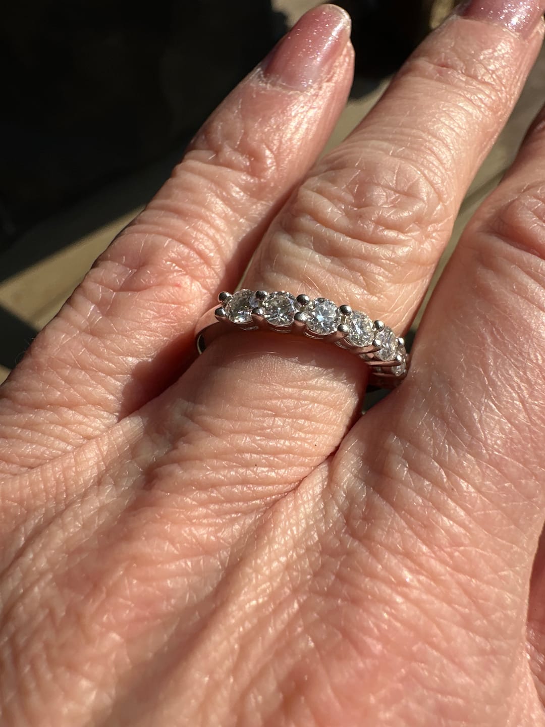Customer photo review of Round Moissanite Sterling Silver Wedding Band Stackable Ring
