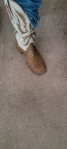 Customer photo review of Tan Basketweave Leather Boots - Square Toe