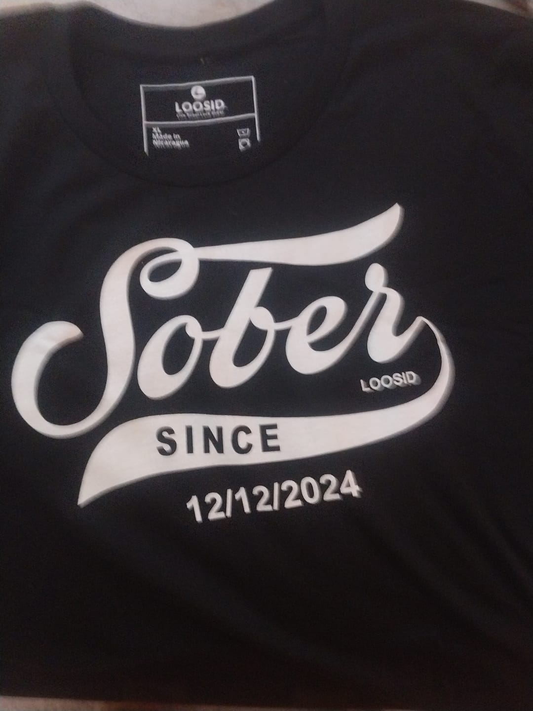 Customer photo review of Men's Sober Since T-Shirt w/ Personalized Sobriety Date