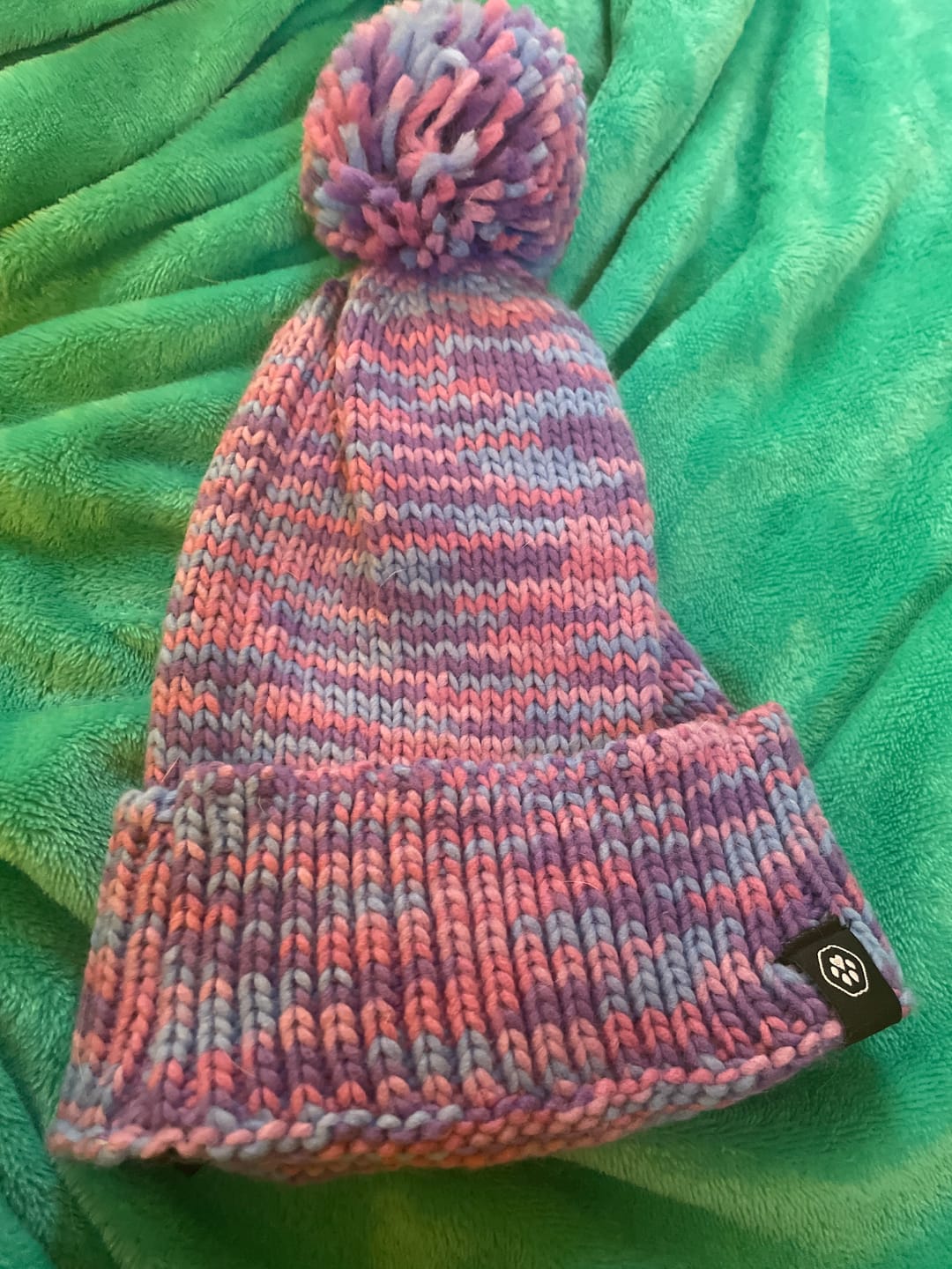 Customer photo review of Human Pompom Hat - Purple & Lavender