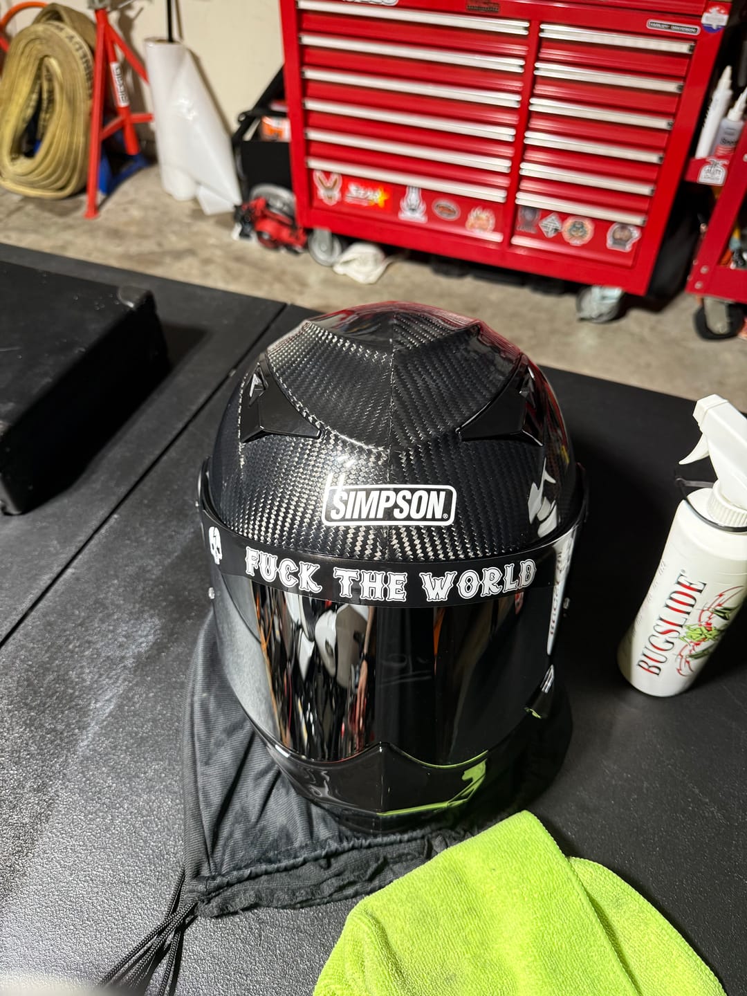Customer photo review of FUCK THE WORLD HELMET VISOR
