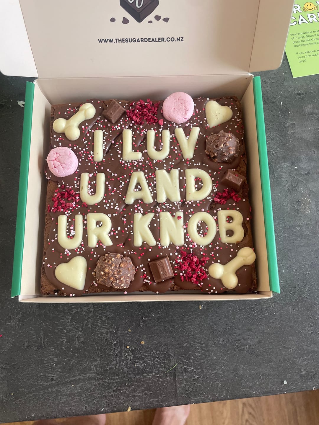 Customer photo review of Custom message dick brownie