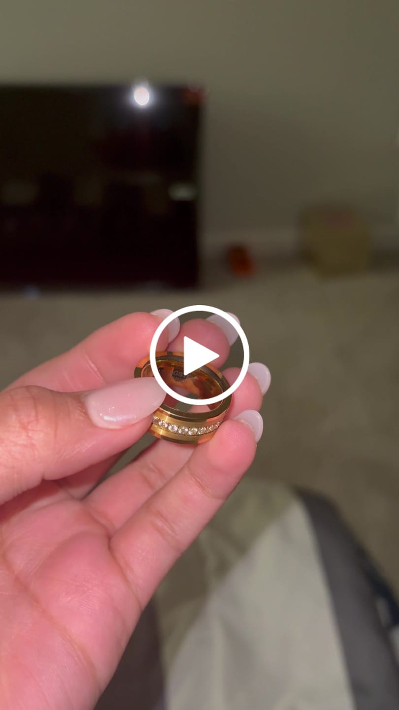 Customer video review of 8mm - Men's Tungsten Wedding Band, CZ Diamond Ring, Comfort Fit Ring, Yellow Gold Ring,