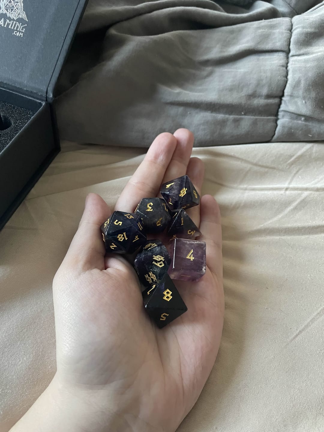 Customer photo review of Purple Fluorite Stone Dice Set