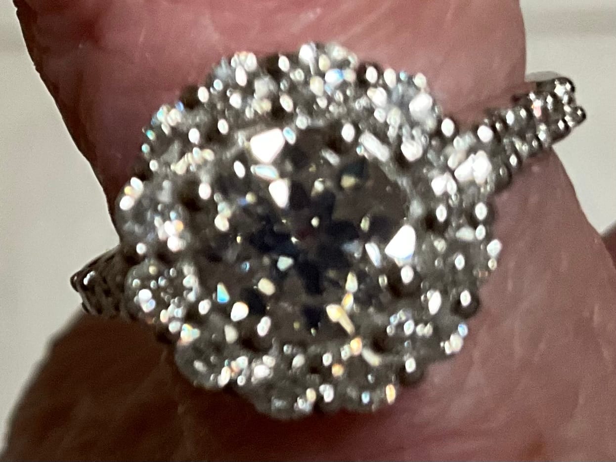 Customer photo review of Halo Round Old Mine Cut Natural Earth Mined Diamond Ring Flower Style Gold 6 Carats