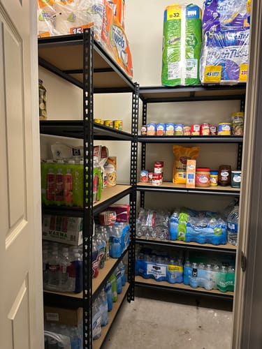 Customer photo review of REIBII 35.5“W Garage Storage Rack, 5-Shelf Adjustable Storage Shelves, 2020lbs Metal Shelving for Pantry Kichen Closet