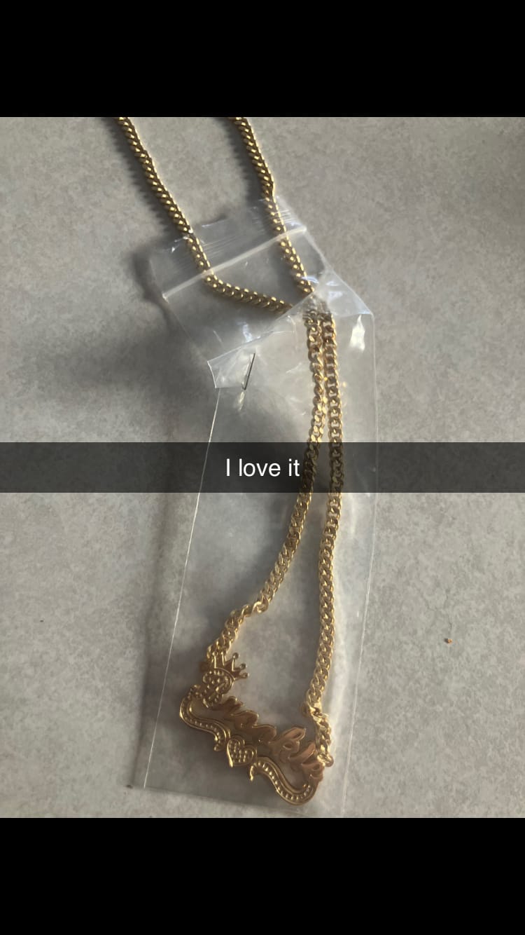 Customer photo review of Double-plated Script Name Necklace with Crown on First Initial