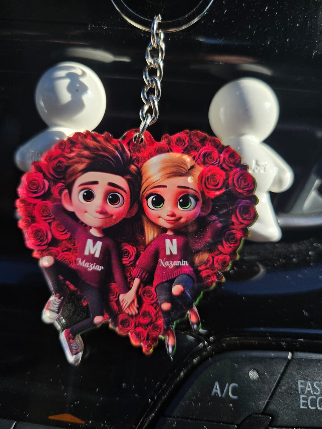 Customer photo review of Rose Heart Couple Personalized Acrylic Keychain, Valentine's Day Gift for her, Gift for him
