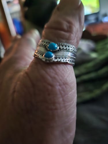 Customer photo review of Chevron Boho Ring with Green Turquoise Sterling Silver
