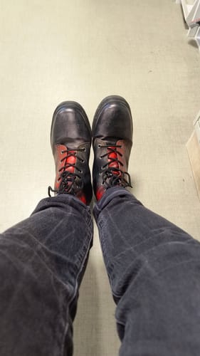 Customer photo review of Molten Obsidian Boots - Vegan Leather Doc-Style Boots with Durable Stitched on Soles