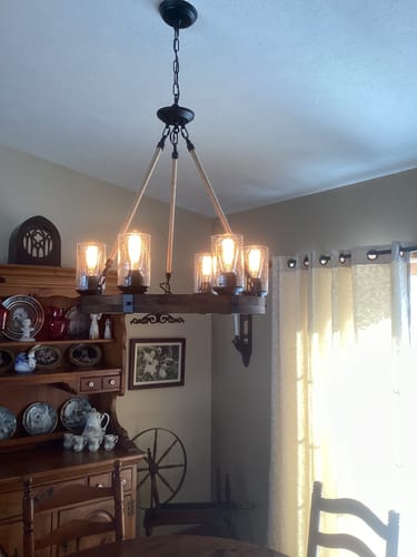 Customer photo review of 6-Light Wood Wagon Wheel Chandelier Modern Farmhouse