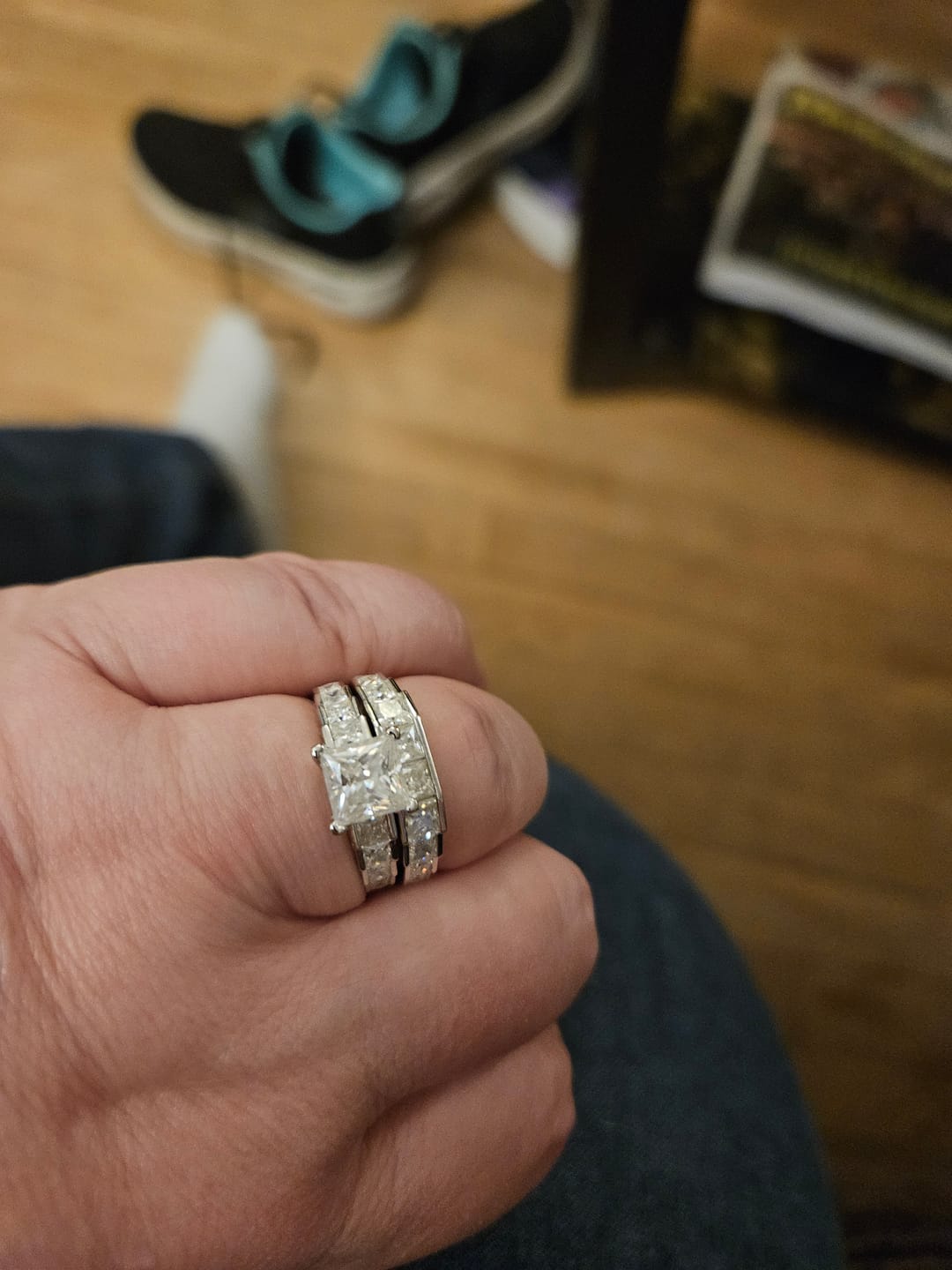 Customer photo review of Princess Moissanite Staircase Channel Set Half Eternity Wedding Band