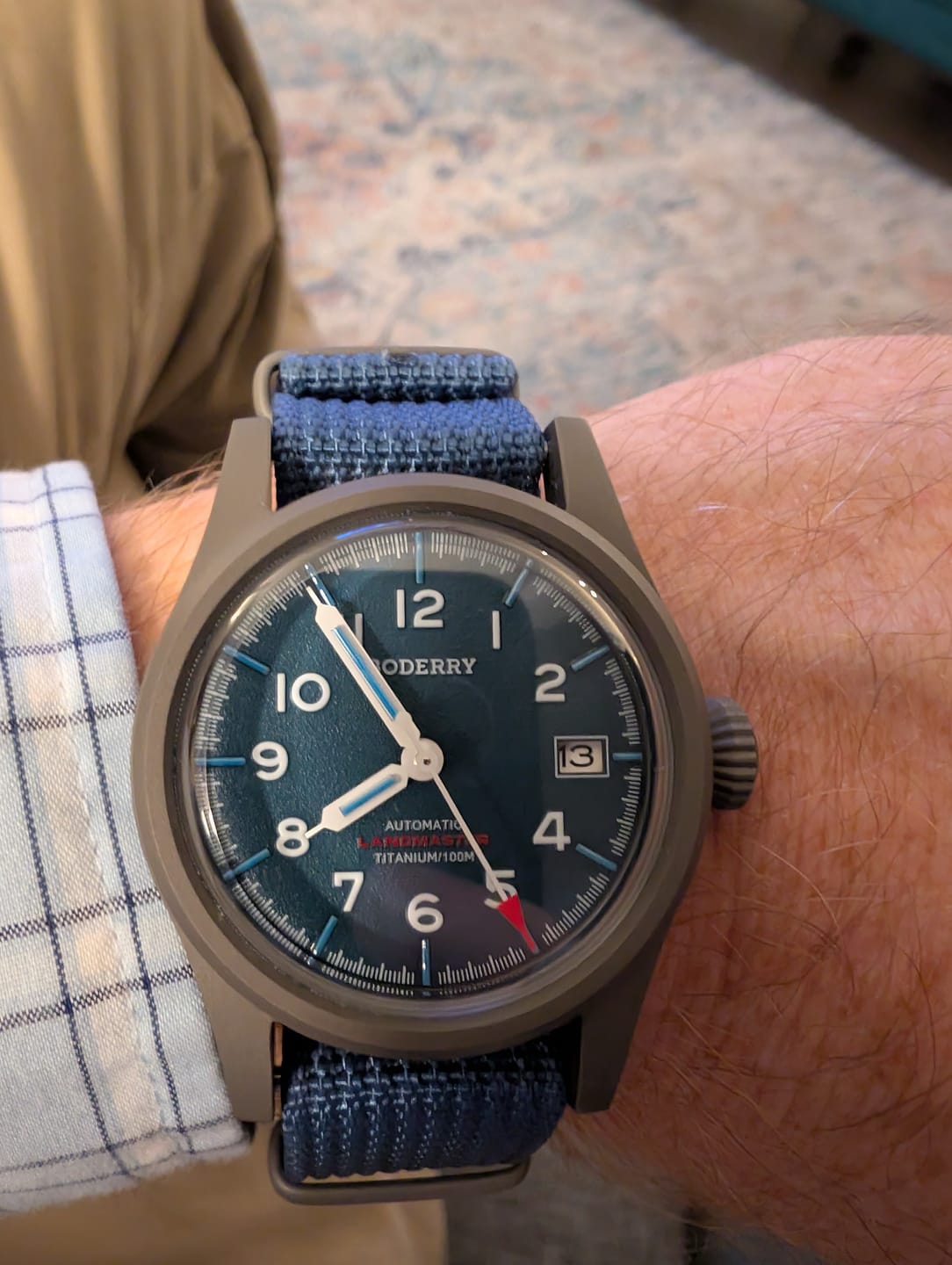 Customer photo review of LANDMASTER - 100M Waterproof Titanium Automatic Field Watch | Blue