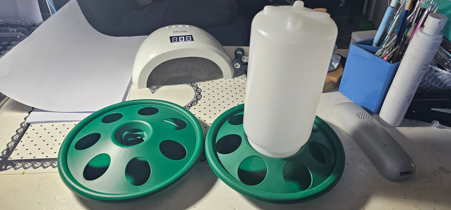 Customer photo review of Bottle Drinker and Jar Feeder Combo