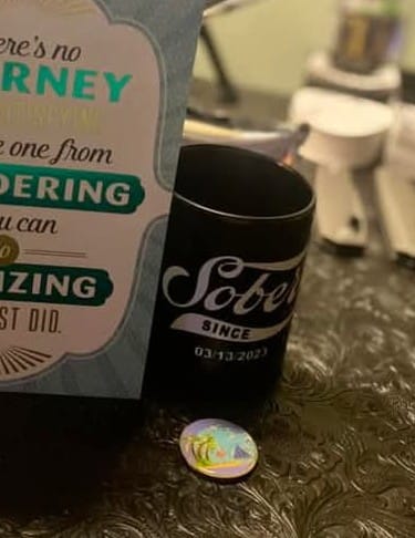 Customer photo review of 1 to 60 Year Beach Themed Specialty AA Recovery Medallion - Tri-Plated Chip/Coin