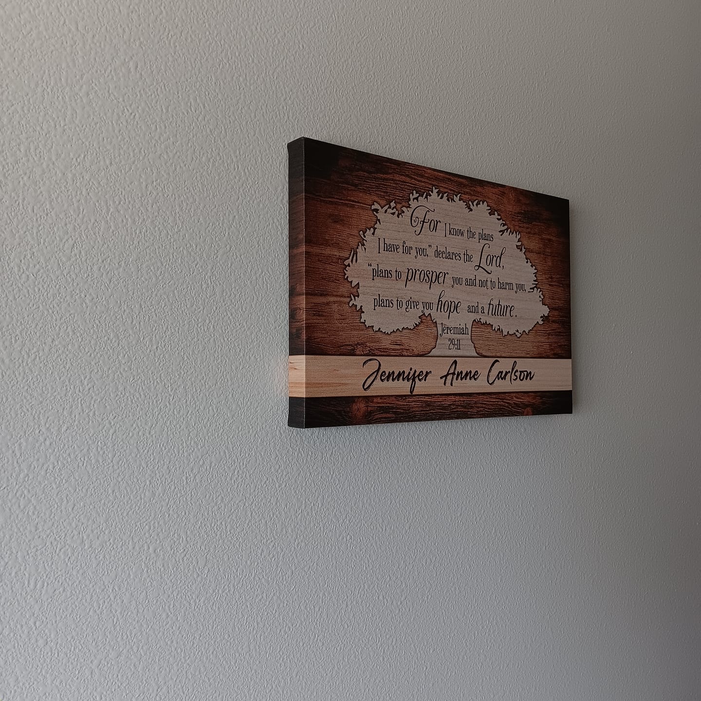 Customer photo review of For I Know The Plans I Have For You Jeremiah 29:11 Wall Art Canvas With Personalized Name
