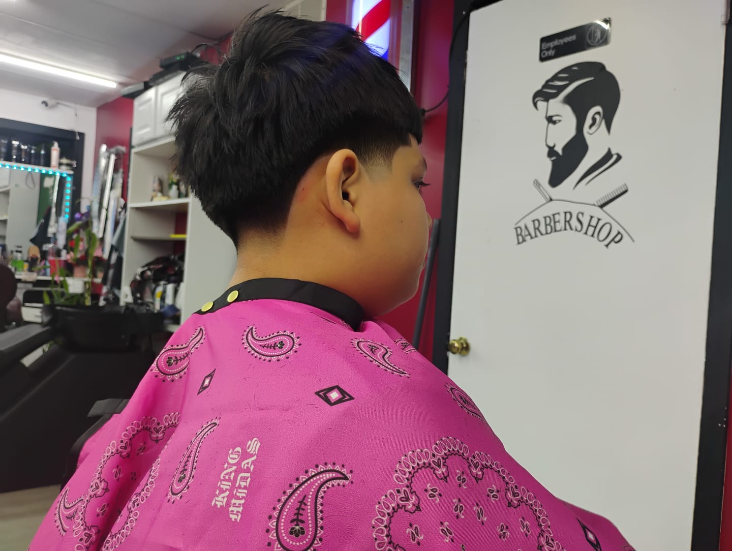 Customer photo review of Barber Cape - Bandana -Various Colors