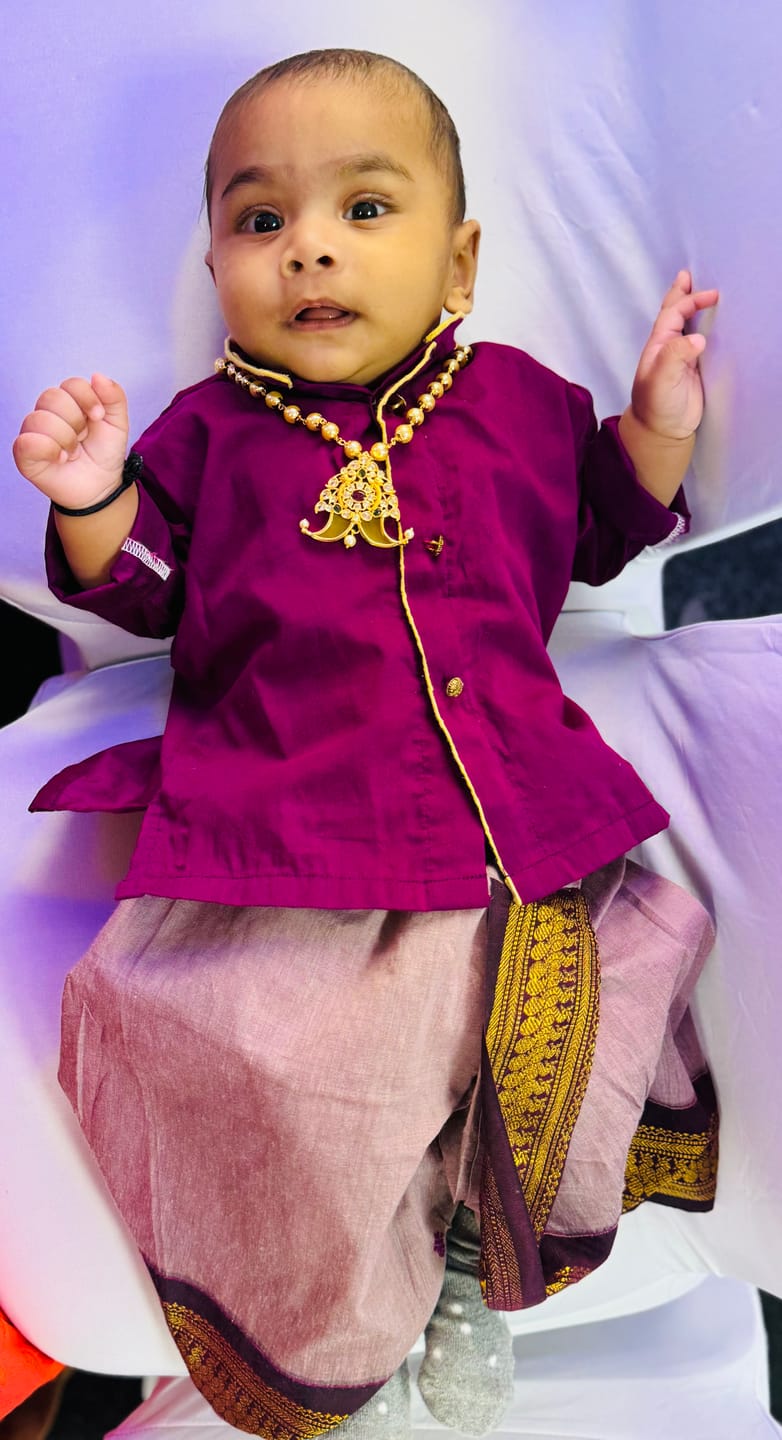 Customer photo review of Lavendar and wine kurta dhoti ethnic dress for baby boy