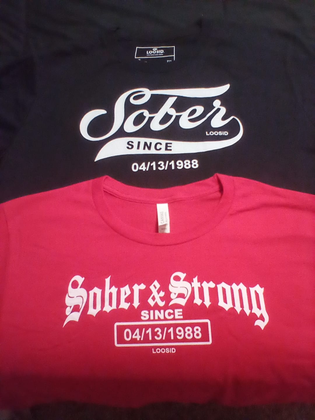 Customer photo review of Men's Old School Sober T-Shirt w/ Personalized Sobriety Date