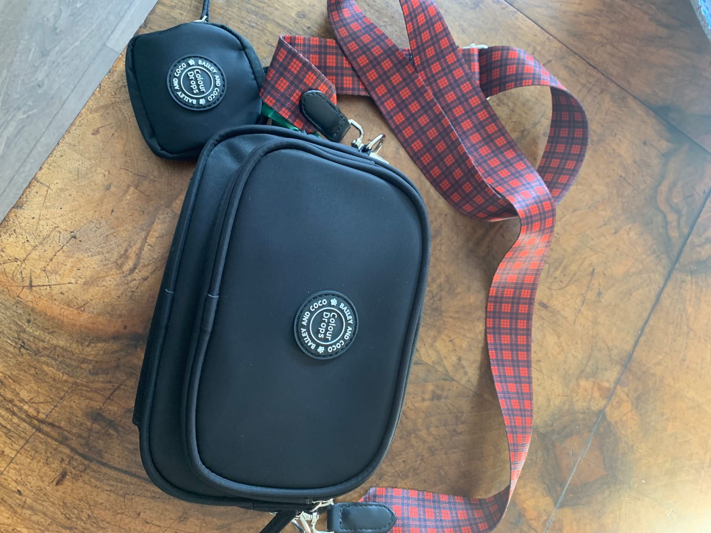 Customer photo review of Dog Walking Bag - Black with Red Tartan Strap
