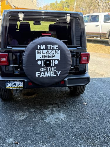 Customer photo review of I'm the Black Jeep of the Family - Jeep Spare Tire Cover Design - Made in USA