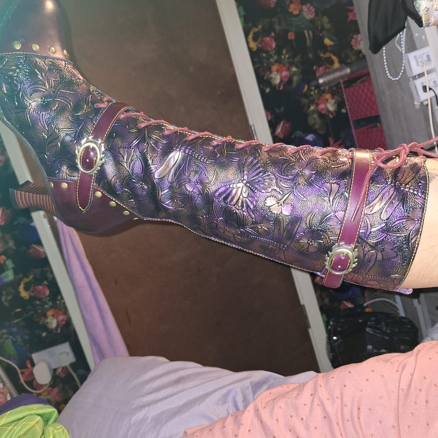 Customer photo review of Warm Embossed Real Leather Dragonfly Boots