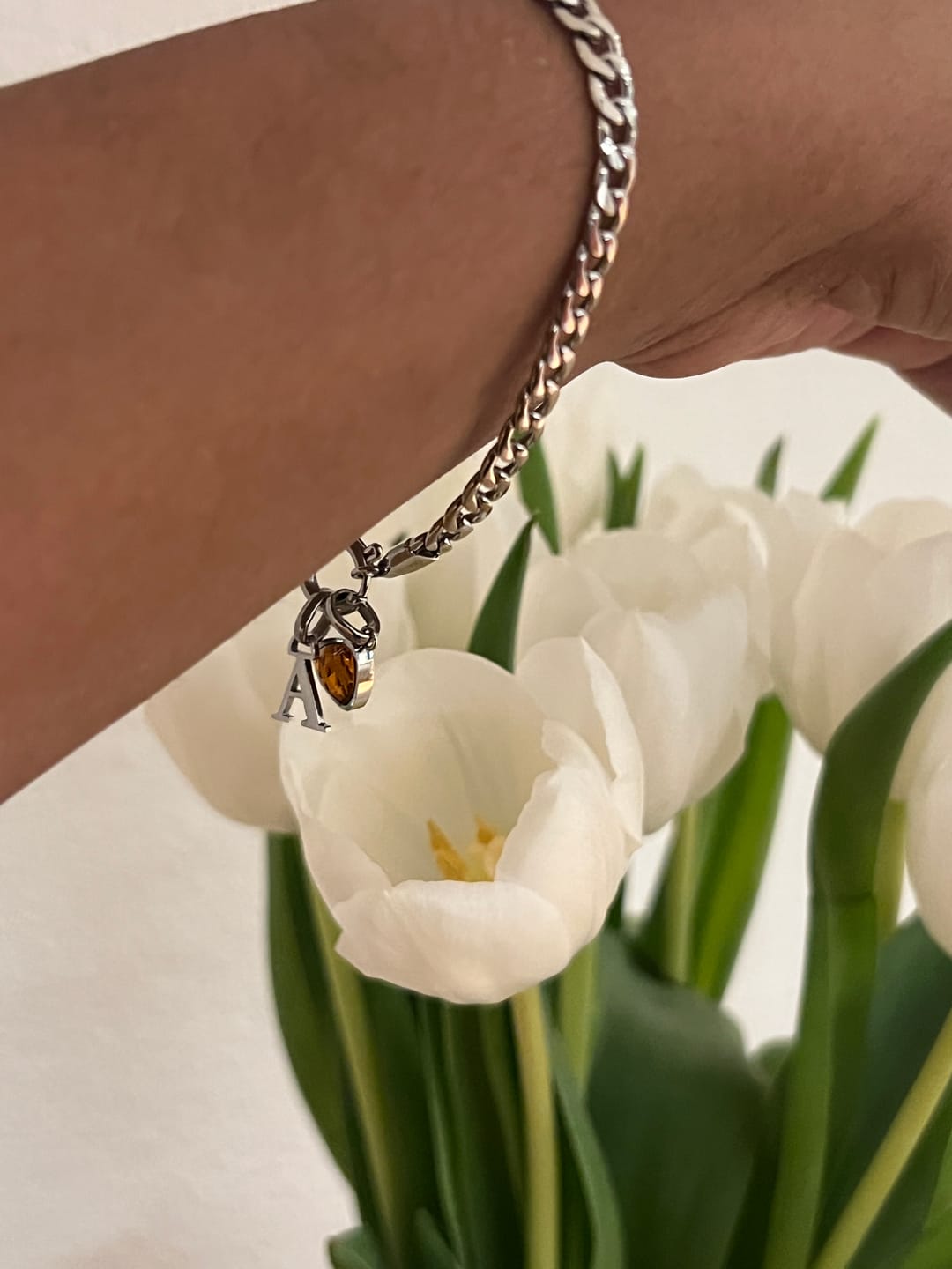 Customer photo review of Letter & birthstone bracelet silver